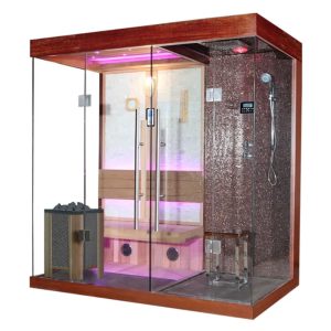 MUE-1389 Sauna sucha z piecem HARVIA 3 kW + Kabina prysznicowa z hydromasażem i funkcją sauny 220X120X210CM