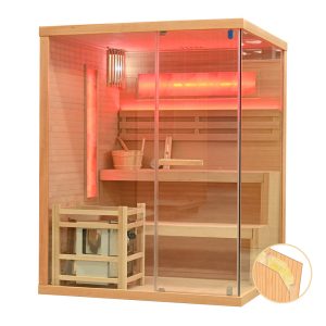 MO-EP3 LEWA Sauna sucha z piecem HARVIA 6 kW, kamieniem solnym i izolacją ścian 150X140X200CM
