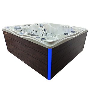 SPA ogrodowe 5 osobowe 118 dysz akryl Biała perła obudowa Brązowa 210x210