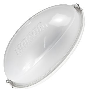 Lampa do sauny fińskiej Harvia 230V z białą oprawą i mlecznym kloszem, 210x100x80 mm – oświetlenie do sauny odporne na wysoką temperaturę