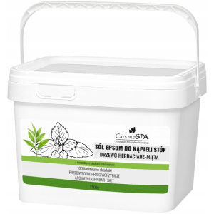 Sól Epsom z olejkiem CosmoSPA z drzewa herbacianego i mięty – przeciwpotna, przeciwgrzybicza, do kąpieli i stóp – 2,5 kg