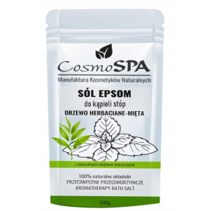 Sól Epsom CosmoSPA do moczenia stóp z olejkiem z drzewa herbacianego i mięty – przeciwgrzybicza, odświeżająca, 500 g
