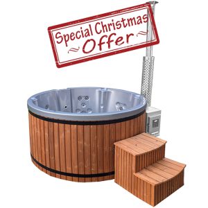 Spa ogrodowe Balia Bora 200cm 6 osobowa 10 dysz Niecka akrylowa Szara perła + Piec zewnętrzny na drewno