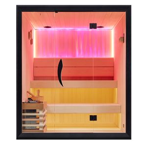 MO-EA4S LUX Sauna sucha z piecem HARVIA 8 kW, kamieniem solnym i izolacją ścian 180X180X200CM