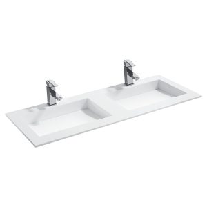Umywalka wpuszczana dwukomorowa z kamienia syntetycznego prostokątna UM-0063 120X46X11CM