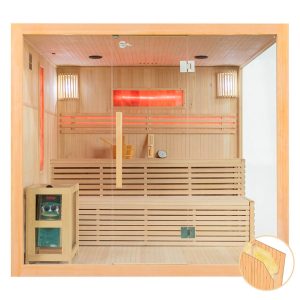 MO-EA4S XXL Sauna sucha z piecem HARVIA 8 kW i kamieniem solnym i izolacją ścian 220X200X200CM