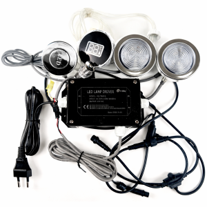 Zestaw oświetlenia LED do spa ogrodowego i bali 230V Komplet : 2 punkty podświetlenia wody + termometr