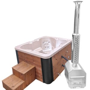 Balia ogrodowa SPA Paradise 3 osobowe 33 dysz Niecka akrylowa Beżowa perła 160x200 + Piec zewnętrzny